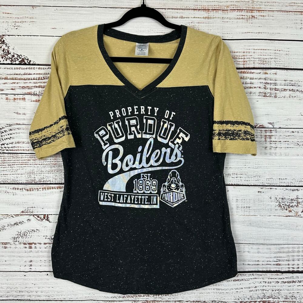 Y2K Rivalry Threads Purdue Boilermakers College V Neck Raglan T Shirt Womens L